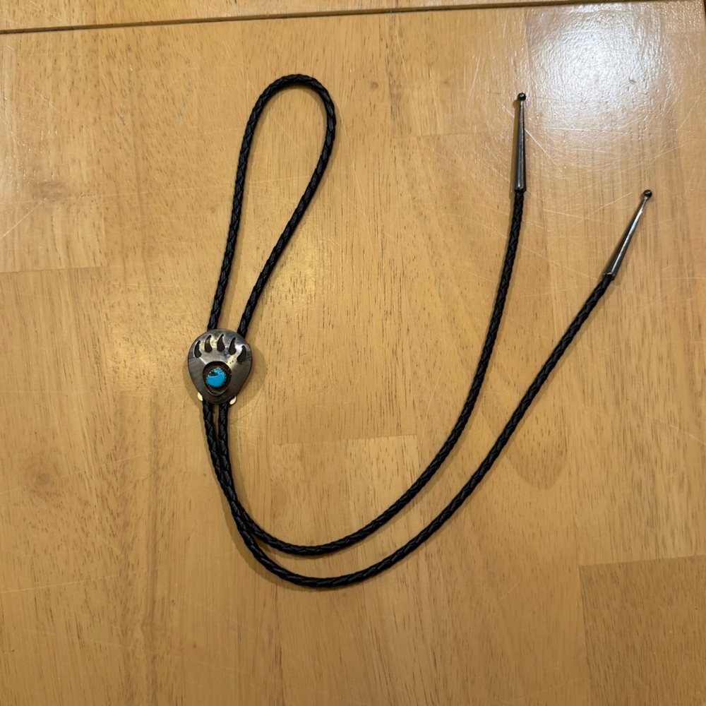 Black and Silver Bolo Tie with Turquoise Accent